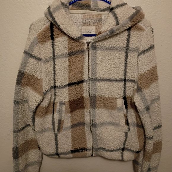 Reflex Plush Textured Jacket in Cream and Gray - Picture 2 of 3